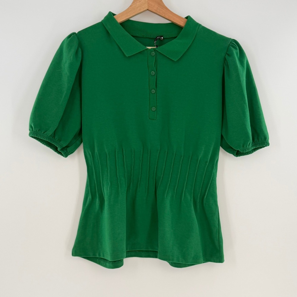 Zara Ruched Polo Top Kelly Green Size Medium